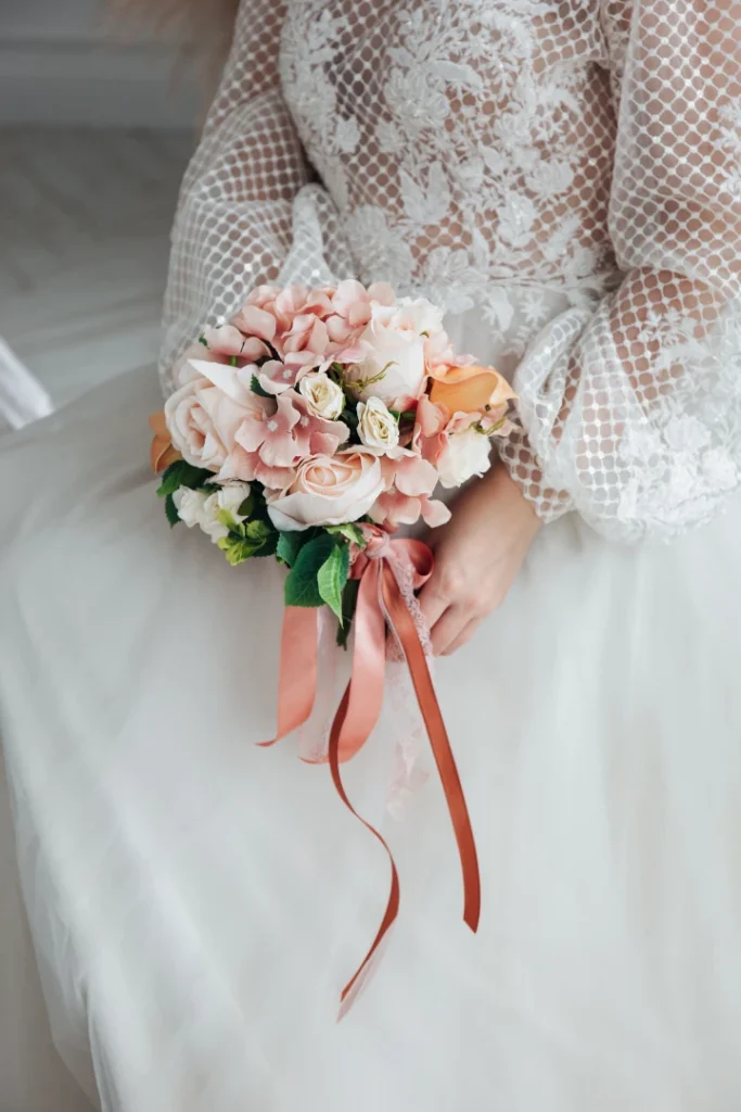 portrait beautiful bride with bouquet